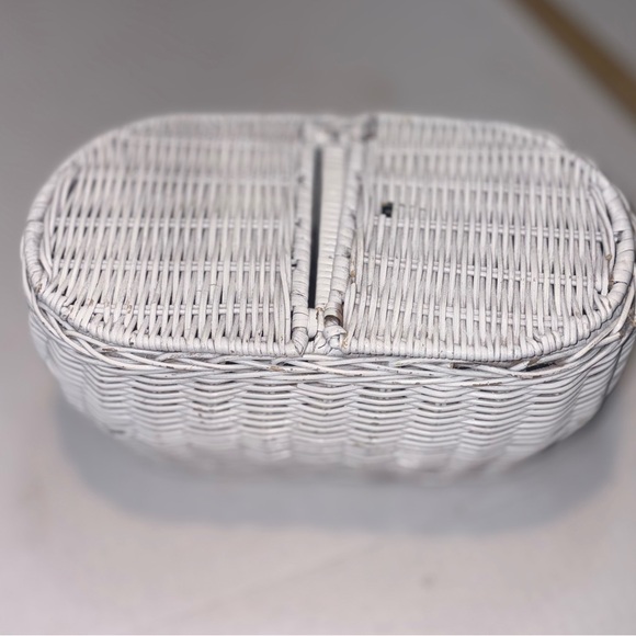 Other - White Wicker Basket two compartments hinged lids 12”